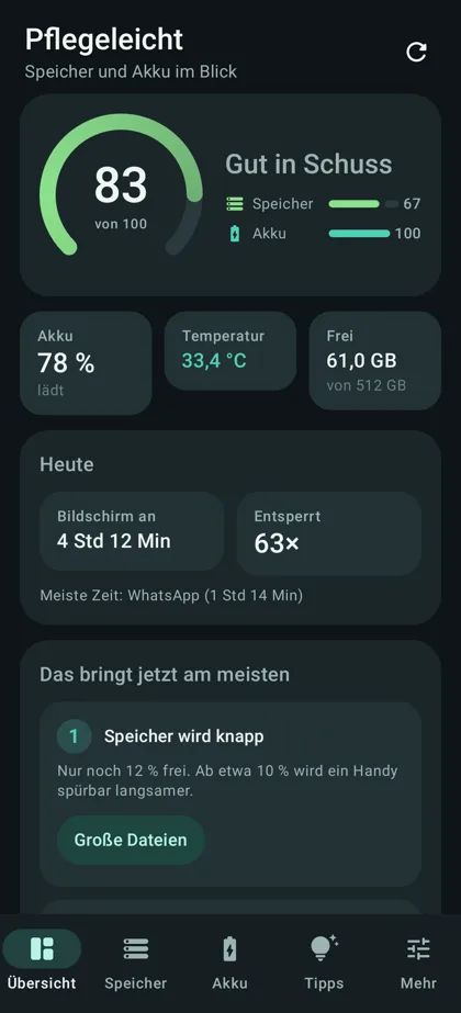 Übersicht auf dem Außendisplay